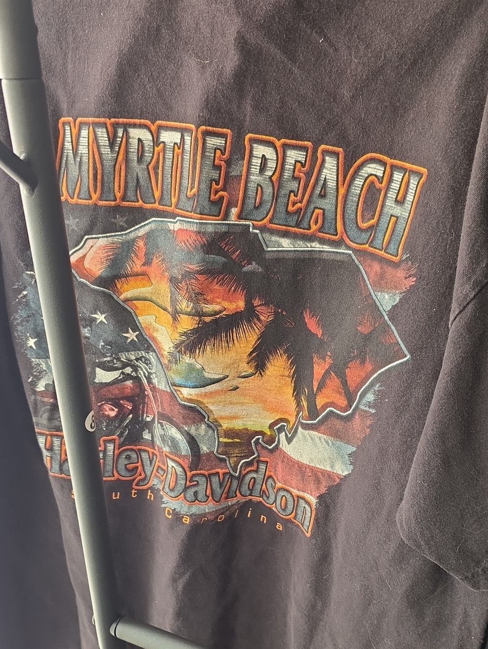 Harley-Davidson Black Tee with Orange and Cream Myrtle Beach Graphic - Picture 1 of 3